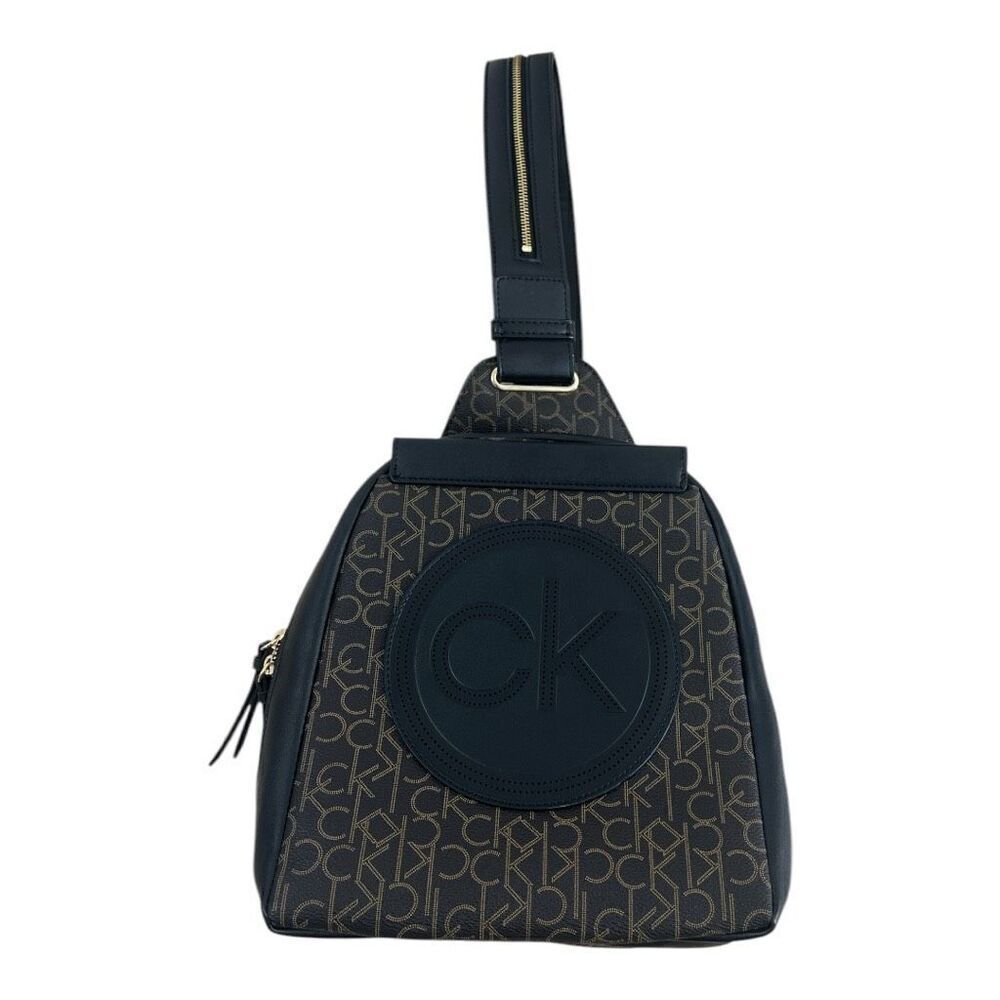 Calvin Klein Mia Backpack Brown Black Logo Women Backpacks Casual Double Zip